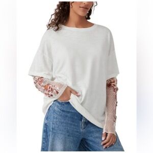 Free People Gardener Layered Oversized Floral Embroidered Boho Top Small